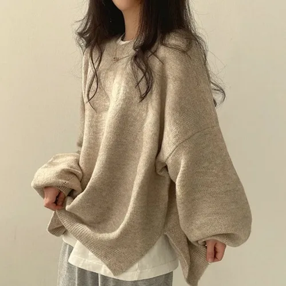 Chic Autumn Winter Women'S round Ne Pullover Sweater Loose Lantern Sve Thermal Knitted Thiened Long Sve Warm Coat