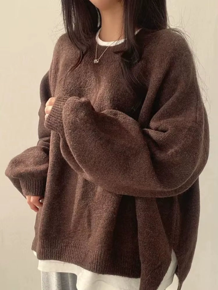 Chic Autumn Winter Women'S round Ne Pullover Sweater Loose Lantern Sve Thermal Knitted Thiened Long Sve Warm Coat