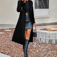 Women'S Coat Full Sleeve Lapel Double-Breasted Breasted Pocket Female Long Coats Autumn Winter Chic Lady Jakcet ﻿