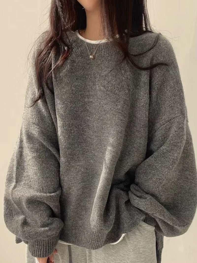 Chic Autumn Winter Women'S round Ne Pullover Sweater Loose Lantern Sve Thermal Knitted Thiened Long Sve Warm Coat