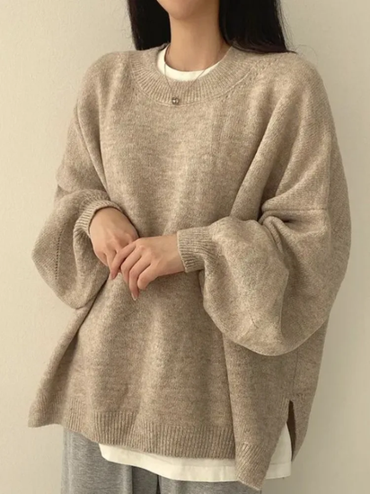 Chic Autumn Winter Women'S round Ne Pullover Sweater Loose Lantern Sve Thermal Knitted Thiened Long Sve Warm Coat