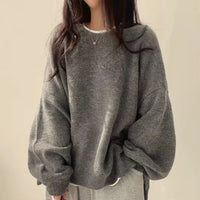 Chic Autumn Winter Women'S round Ne Pullover Sweater Loose Lantern Sve Thermal Knitted Thiened Long Sve Warm Coat