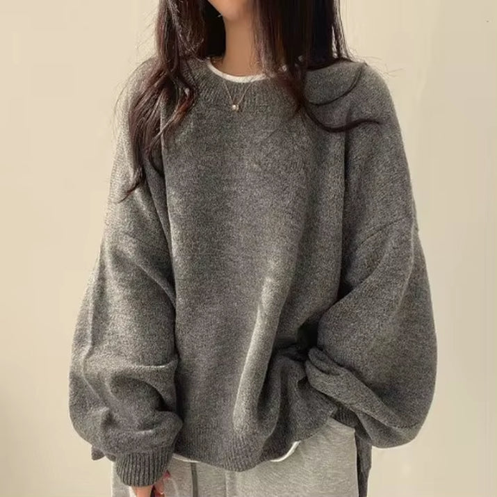 Chic Autumn Winter Women'S round Ne Pullover Sweater Loose Lantern Sve Thermal Knitted Thiened Long Sve Warm Coat