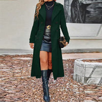 Women'S Coat Full Sleeve Lapel Double-Breasted Breasted Pocket Female Long Coats Autumn Winter Chic Lady Jakcet ﻿